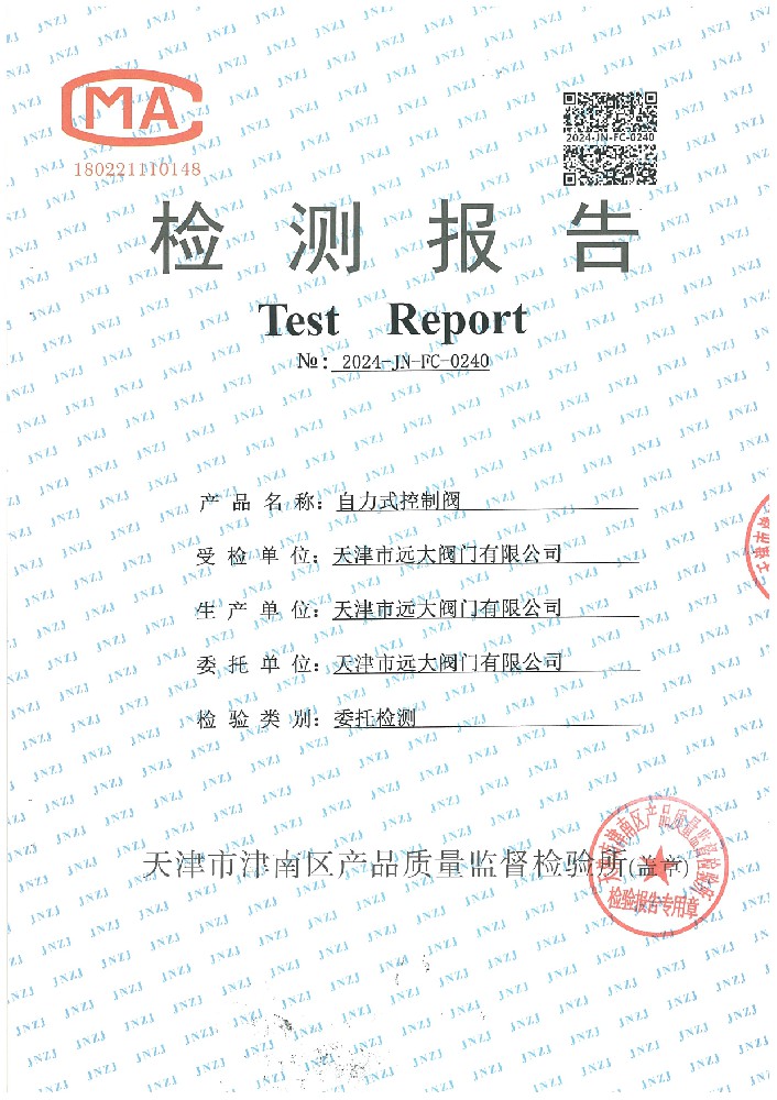 检验报告 自力式控制阀